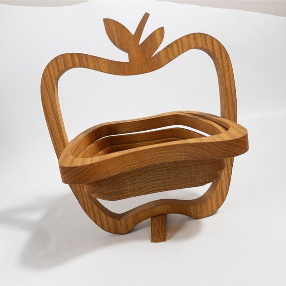 Handcrafted Wooden Collapsible Apple-Shaped Basket By Pear Tree Baskets - Picture 7 of 12